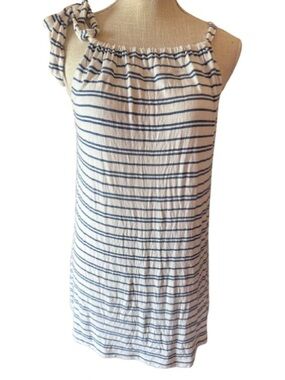 CAbi White & Navy Striped One-Shoulder Tie Tank